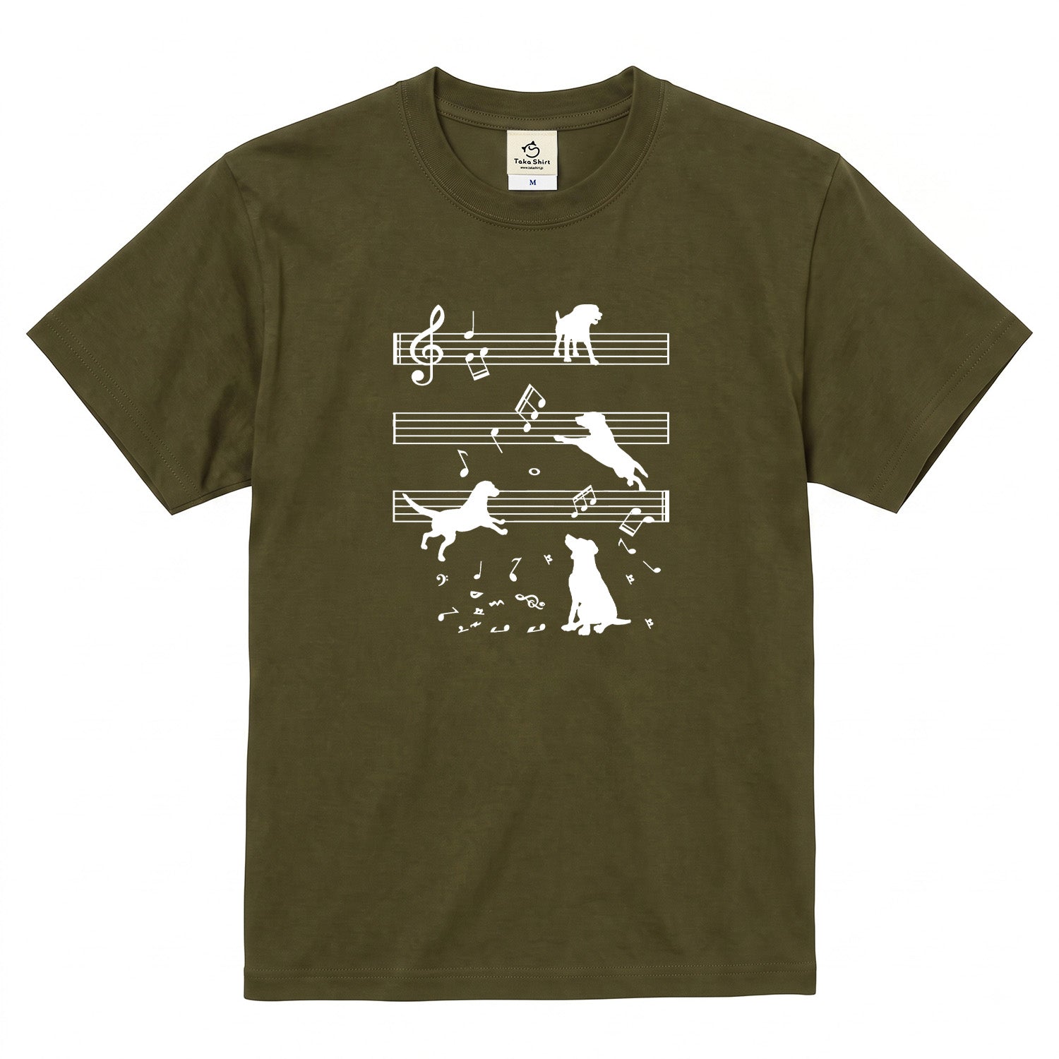 音符と踊る犬 犬Tシャツ | 音楽好き・犬好きに人気